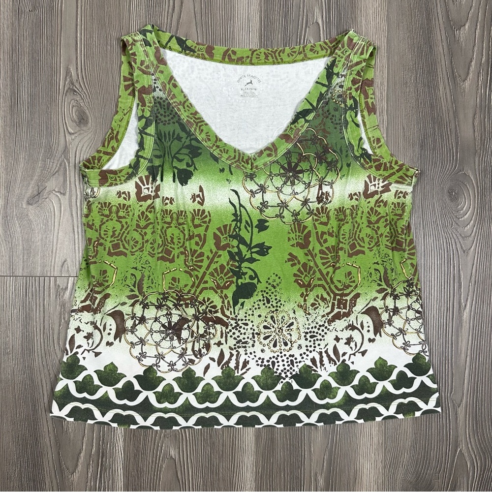 White Stag Y2K Green Brown Metallic Print V-Neck Tank Top‎ Women’s XL
